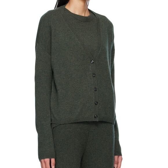 Lisa Yang Abby Cardigan Button V Neck 100% Cashmere Olive Green Size 0 XS NWT - Picture 11 of 16